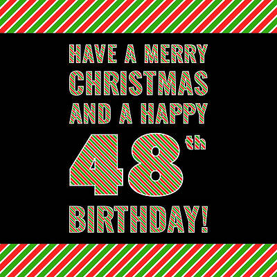 [ Thumbnail: 48th Birthday on Christmas Day - Red, White, Green Stripes - Born on December 25th Adult T-Shirt ]
