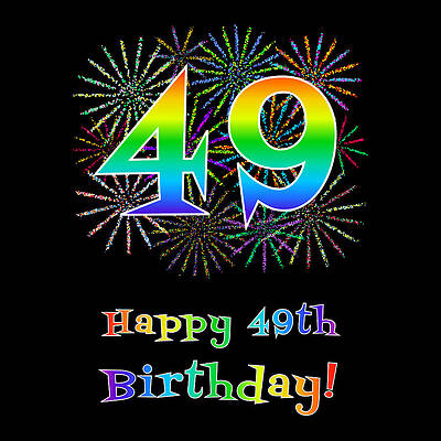 [ Thumbnail: 49th Birthday - Fun Rainbow Spectrum Gradient Pattern Text, Bursting Fireworks Inspired Background Youth T-Shirt ]