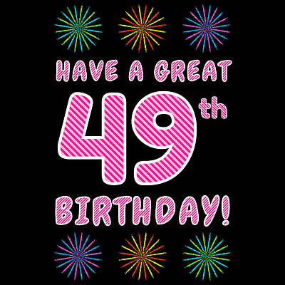 [ Thumbnail: 49th Birthday - Light Pink and Dark Pink Striped Text, and Colorful Bursting Fireworks Shapes Acrylic Print ]