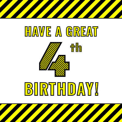 [ Thumbnail: 4th Birthday - Attention-Grabbing Yellow and Black Striped Stencil-Style Birthday Number Women's T-Shirt ]