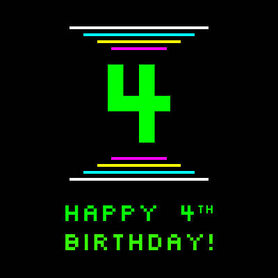 [ Thumbnail: 4th Birthday - Nerdy Geeky Pixelated 8-Bit Computing Graphics Inspired Look Framed Print ]