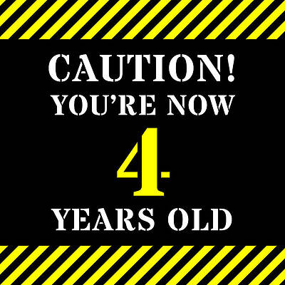 [ Thumbnail: 4th Birthday - Warning Stripes and Stencil Style Text Throw Pillow ]