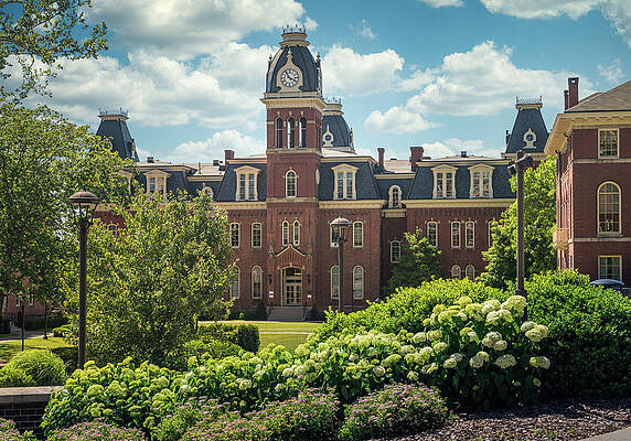 Sunset image of the famous Woodburn Hall at West Virginia University (WVU) in Morgantown, WV