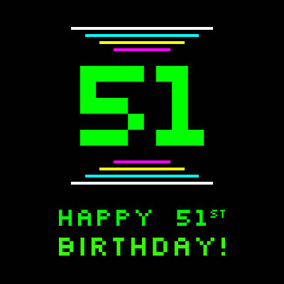 [ Thumbnail: 51st Birthday - Nerdy Geeky Pixelated 8-Bit Computing Graphics Inspired Look Framed Print ]
