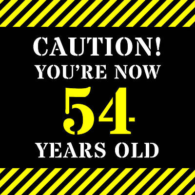 [ Thumbnail: 54th Birthday - Warning Stripes and Stencil Style Text Framed Print ]