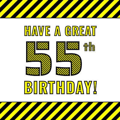 [ Thumbnail: 55th Birthday - Attention-Grabbing Yellow and Black Striped Stencil-Style Birthday Number Jigsaw Puzzle ]