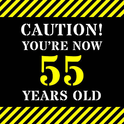 [ Thumbnail: 55th Birthday - Warning Stripes and Stencil Style Text Metal Print ]