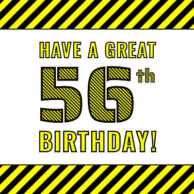 [ Thumbnail: 56th Birthday - Attention-Grabbing Yellow and Black Striped Stencil-Style Birthday Number Adult T-Shirt ]