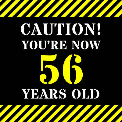 [ Thumbnail: 56th Birthday - Warning Stripes and Stencil Style Text Shower Curtain ]