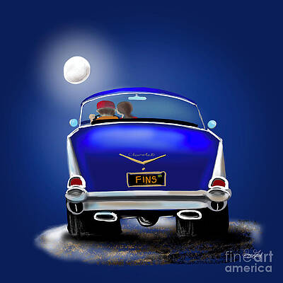 Wall Art - Digital Art - 57 Bel Air Watching the Moon Set by Doug Gist