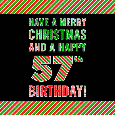 [ Thumbnail: 57th Birthday on Christmas Day - Red, White, Green Stripes - Born on December 25th Tote Bag ]