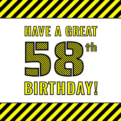 [ Thumbnail: 58th Birthday - Attention-Grabbing Yellow and Black Striped Stencil-Style Birthday Number Tote Bag ]