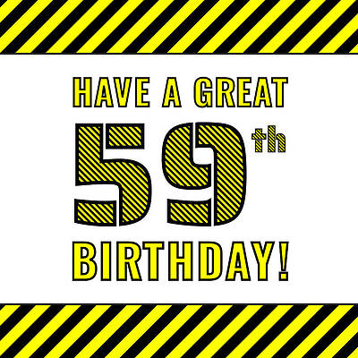 [ Thumbnail: 59th Birthday - Attention-Grabbing Yellow and Black Striped Stencil-Style Birthday Number Acrylic Print ]