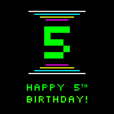 [ Thumbnail: 5th Birthday - Nerdy Geeky Pixelated 8-Bit Computing Graphics Inspired Look Acrylic Print ]