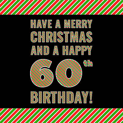 [ Thumbnail: 60th Birthday on Christmas Day - Red, White, Green Stripes - Born on December 25th Jigsaw Puzzle ]