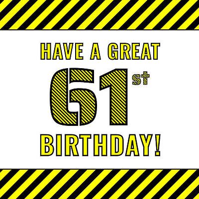 [ Thumbnail: 61st Birthday - Attention-Grabbing Yellow and Black Striped Stencil-Style Birthday Number Jigsaw Puzzle ]