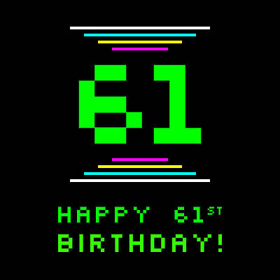 [ Thumbnail: 61st Birthday - Nerdy Geeky Pixelated 8-Bit Computing Graphics Inspired Look Women's T-Shirt ]