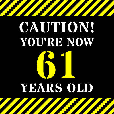 [ Thumbnail: 61st Birthday - Warning Stripes and Stencil Style Text Duvet Cover ]