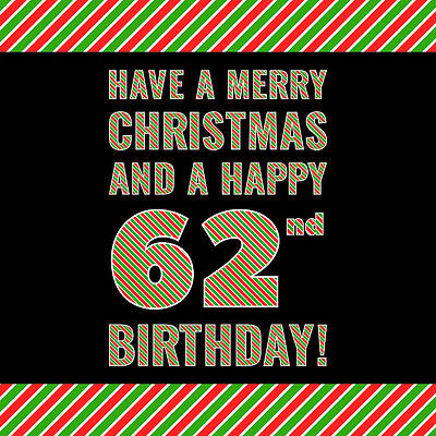 [ Thumbnail: 62nd Birthday on Christmas Day - Red, White, Green Stripes - Born on December 25th Tapestry ]