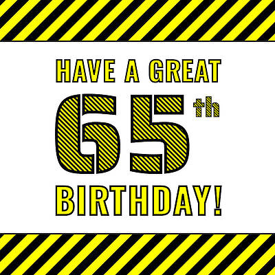 [ Thumbnail: 65th Birthday - Attention-Grabbing Yellow and Black Striped Stencil-Style Birthday Number Youth T-Shirt ]
