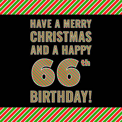 [ Thumbnail: 66th Birthday on Christmas Day - Red, White, Green Stripes - Born on December 25th Acrylic Print ]