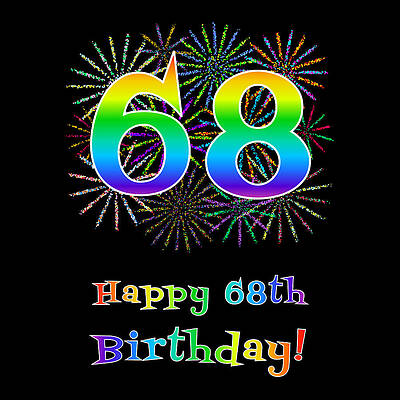 [ Thumbnail: 68th Birthday - Fun Rainbow Spectrum Gradient Pattern Text, Bursting Fireworks Inspired Background Youth T-Shirt ]