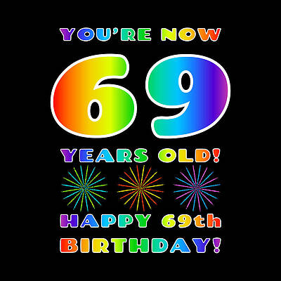 [ Thumbnail: 69th Birthday - Bold, Colorful, Rainbow Spectrum Gradient Pattern Text, With Firework Shapes Jigsaw Puzzle ]