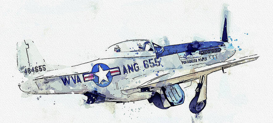 North American P-C Mustang C USAAF Boise Bee Vintage Aircraft - Classic War Birds - Planes watercol by Celestial Images North American P-C Mustang C USAAF Boise Bee Vintage Aircraft - Classic War Birds - Planes watercol by Celestial Images