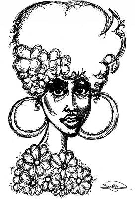Wall Art - Drawing - 70s HAIR AND FLOWERS by SKIP Smith