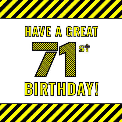 [ Thumbnail: 71st Birthday - Attention-Grabbing Yellow and Black Striped Stencil-Style Birthday Number Throw Pillow ]