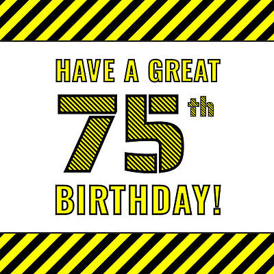 [ Thumbnail: 75th Birthday - Attention-Grabbing Yellow and Black Striped Stencil-Style Birthday Number Youth T-Shirt ]