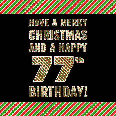 [ Thumbnail: 77th Birthday on Christmas Day - Red, White, Green Stripes - Born on December 25th Throw Pillow ]