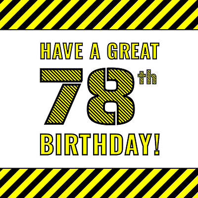 [ Thumbnail: 78th Birthday - Attention-Grabbing Yellow and Black Striped Stencil-Style Birthday Number Throw Pillow ]