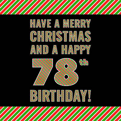 [ Thumbnail: 78th Birthday on Christmas Day - Red, White, Green Stripes - Born on December 25th Framed Print ]