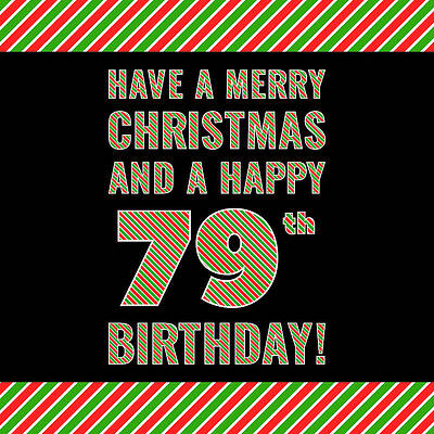 [ Thumbnail: 79th Birthday on Christmas Day - Red, White, Green Stripes - Born on December 25th Wood Print ]