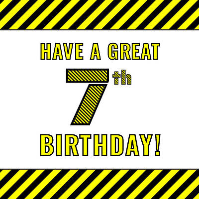 [ Thumbnail: 7th Birthday - Attention-Grabbing Yellow and Black Striped Stencil-Style Birthday Number Greeting Card ]