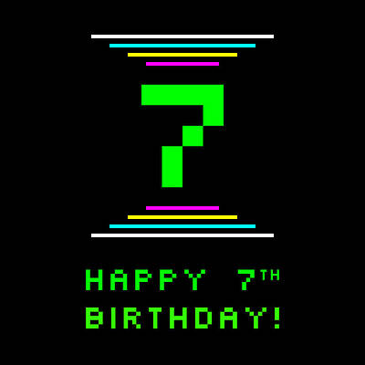 [ Thumbnail: 7th Birthday - Nerdy Geeky Pixelated 8-Bit Computing Graphics Inspired Look Framed Print ]