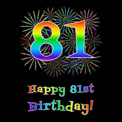 [ Thumbnail: 81st Birthday - Fun Rainbow Spectrum Gradient Pattern Text, Bursting Fireworks Inspired Background Tote Bag ]