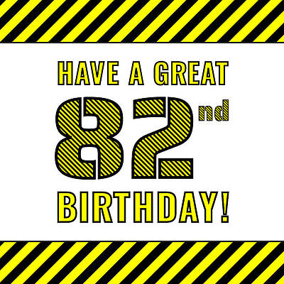 [ Thumbnail: 82nd Birthday - Attention-Grabbing Yellow and Black Striped Stencil-Style Birthday Number Throw Pillow ]