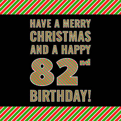 [ Thumbnail: 82nd Birthday on Christmas Day - Red, White, Green Stripes - Born on December 25th Tote Bag ]