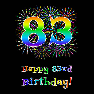 [ Thumbnail: 83rd Birthday - Fun Rainbow Spectrum Gradient Pattern Text, Bursting Fireworks Inspired Background Duvet Cover ]