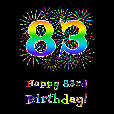 [ Thumbnail: 83rd Birthday - Fun Rainbow Spectrum Gradient Pattern Text, Bursting Fireworks Inspired Background Women's T-Shirt ]