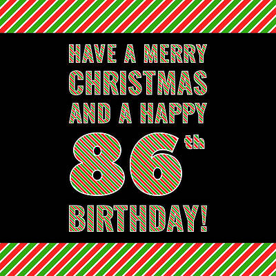 [ Thumbnail: 86th Birthday on Christmas Day - Red, White, Green Stripes - Born on December 25th Throw Pillow ]