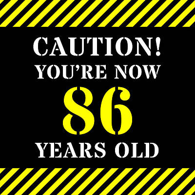 [ Thumbnail: 86th Birthday - Warning Stripes and Stencil Style Text Metal Print ]