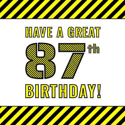[ Thumbnail: 87th Birthday - Attention-Grabbing Yellow and Black Striped Stencil-Style Birthday Number Tote Bag ]