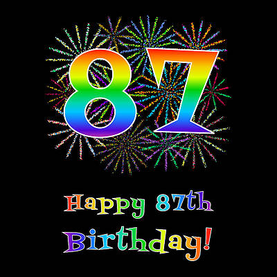 [ Thumbnail: 87th Birthday - Fun Rainbow Spectrum Gradient Pattern Text, Bursting Fireworks Inspired Background Toddler T-Shirt ]