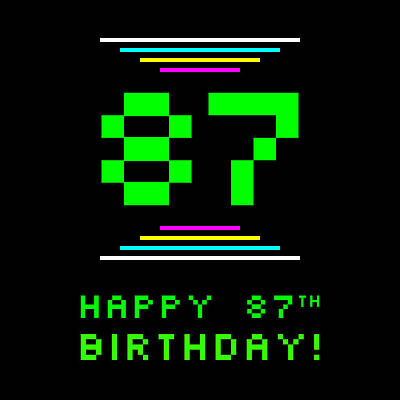 [ Thumbnail: 87th Birthday - Nerdy Geeky Pixelated 8-Bit Computing Graphics Inspired Look Fleece Blanket ]