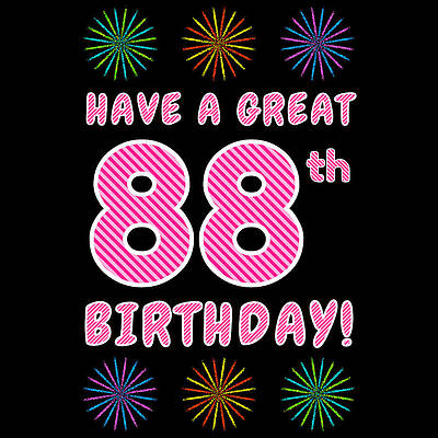 [ Thumbnail: 88th Birthday - Light Pink and Dark Pink Striped Text, and Colorful Bursting Fireworks Shapes Duvet Cover ]