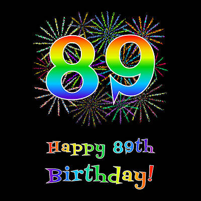[ Thumbnail: 89th Birthday - Fun Rainbow Spectrum Gradient Pattern Text, Bursting Fireworks Inspired Background Toddler T-Shirt ]