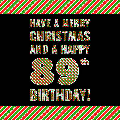 [ Thumbnail: 89th Birthday on Christmas Day - Red, White, Green Stripes - Born on December 25th Throw Pillow ]